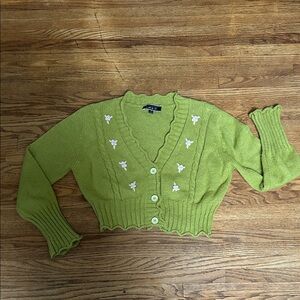 Green Cardigan with Floral Details by Blue Blush